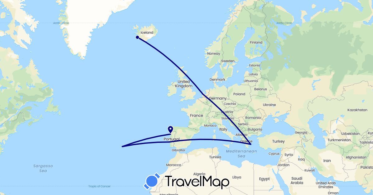 TravelMap itinerary: driving in Germany, Greece, Iceland, Netherlands, Portugal (Europe)